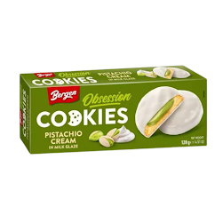 Bergen Obession Cookies Pistachio Cream in White Glaze 128g (18box/case)