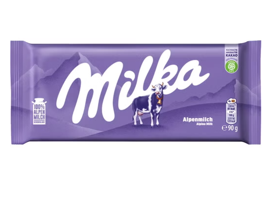 Milka Chocolat au lait des Alpes 90 g (25 barres/boîte)
