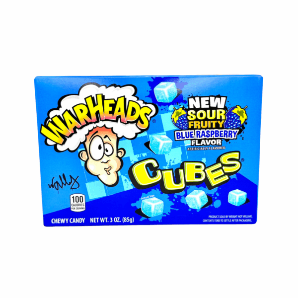 WARHEADS Bonbons gélifiés cubes à mâcher framboise bleue – Boîte cinéma 85 g (12 boîtes/caisse)