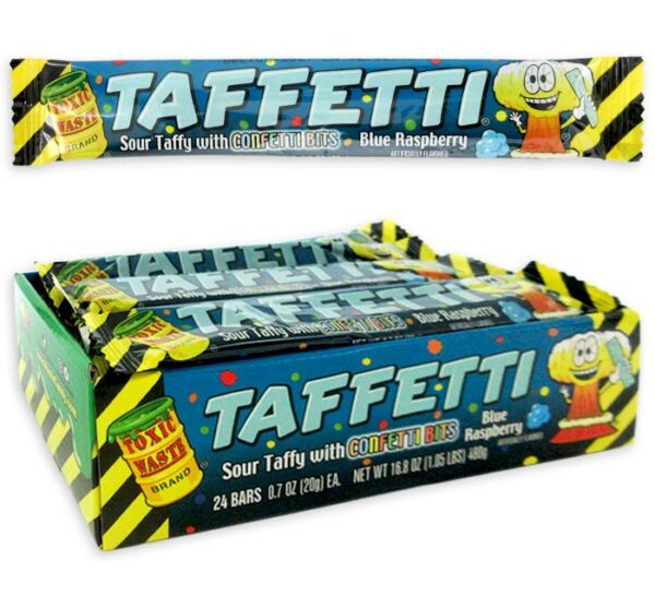 Toxic Waste Taffetti Framboise bleue – Bonbon à mâcher acidulé avec confettis 20 g (24 unités/boîte)