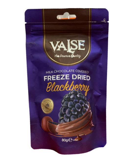 Valse Mûres lyophilisées enrobées de chocolat au lait 80 g (12 unités/sachet)