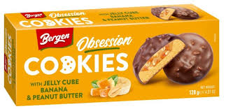 Bergen Obsession avec Cubes de Gelée Banane & Beurre de Cacahuète 128g (18 boîtes/caisse)