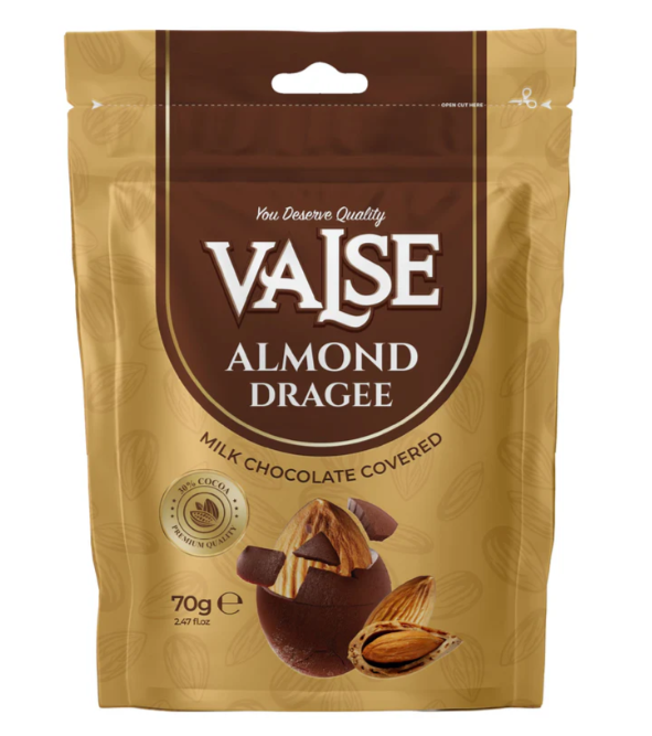 Valse Dragées aux amandes enrobées de chocolat au lait 70 g (12 sachets/boîte)