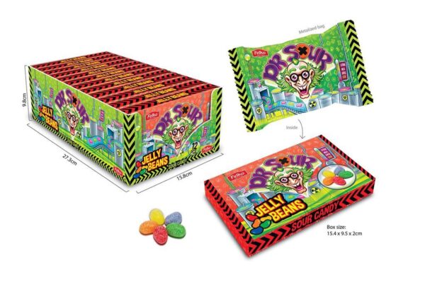 Dr. Sour Jelly Beans Acidulés 90g (12 boîtes/boîte)