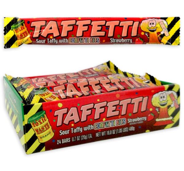 Toxic Waste Taffetti Fraise – Bonbon à mâcher acidulé avec confettis 20 g (24 unités/boîte)