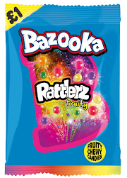 Bazooka Rattlerz Bonbons Fruités à Mâcher 100 g (12 sacs/boîte)